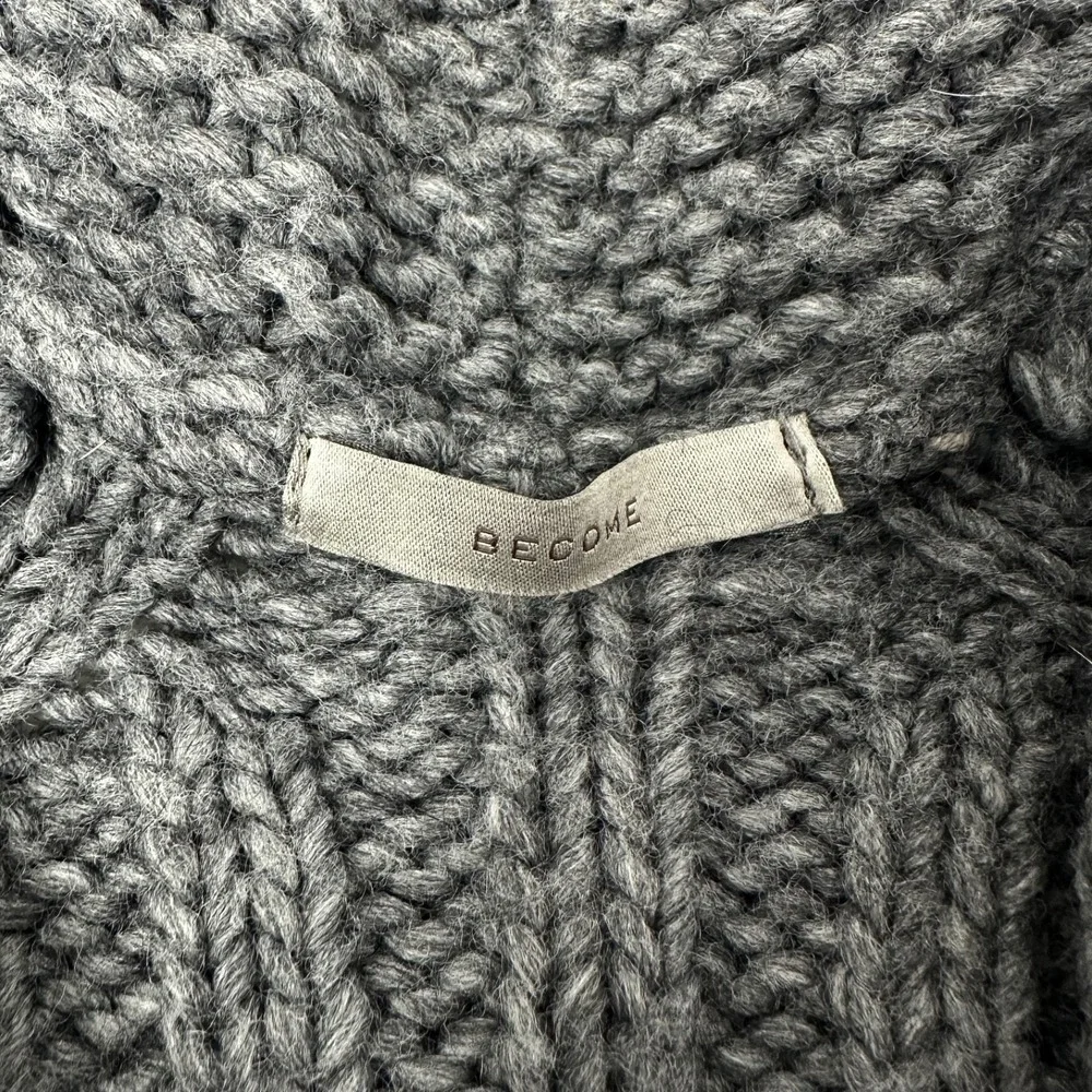 BECOME Brand European Italy Wool Alpaca Gray Chunky Cable‎ Knit Sweater Cardigan